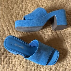 Dream Pairs Women's Blue Chunky Heel Mules